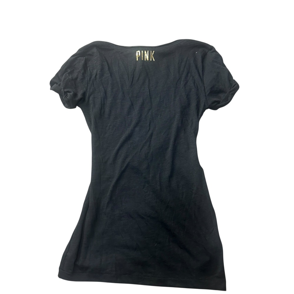Y2K PINK Victoria's Secret Black Sequin Graphic Tee Shirt XS - Picture 2 of 4